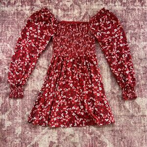 Red Floral Smocked Dress